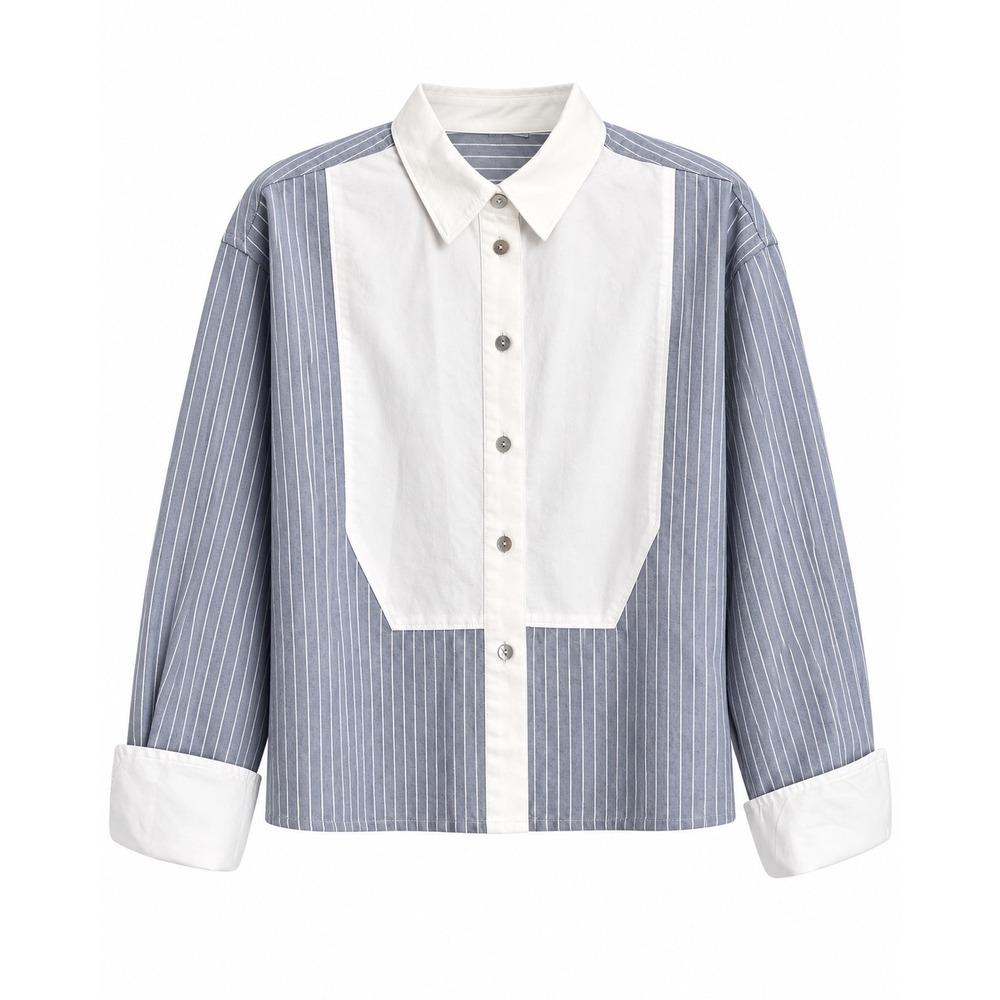 Madewell Oxford Cropped Tuxedo Shirt S Blue White Stripe Cotton MSRP $92